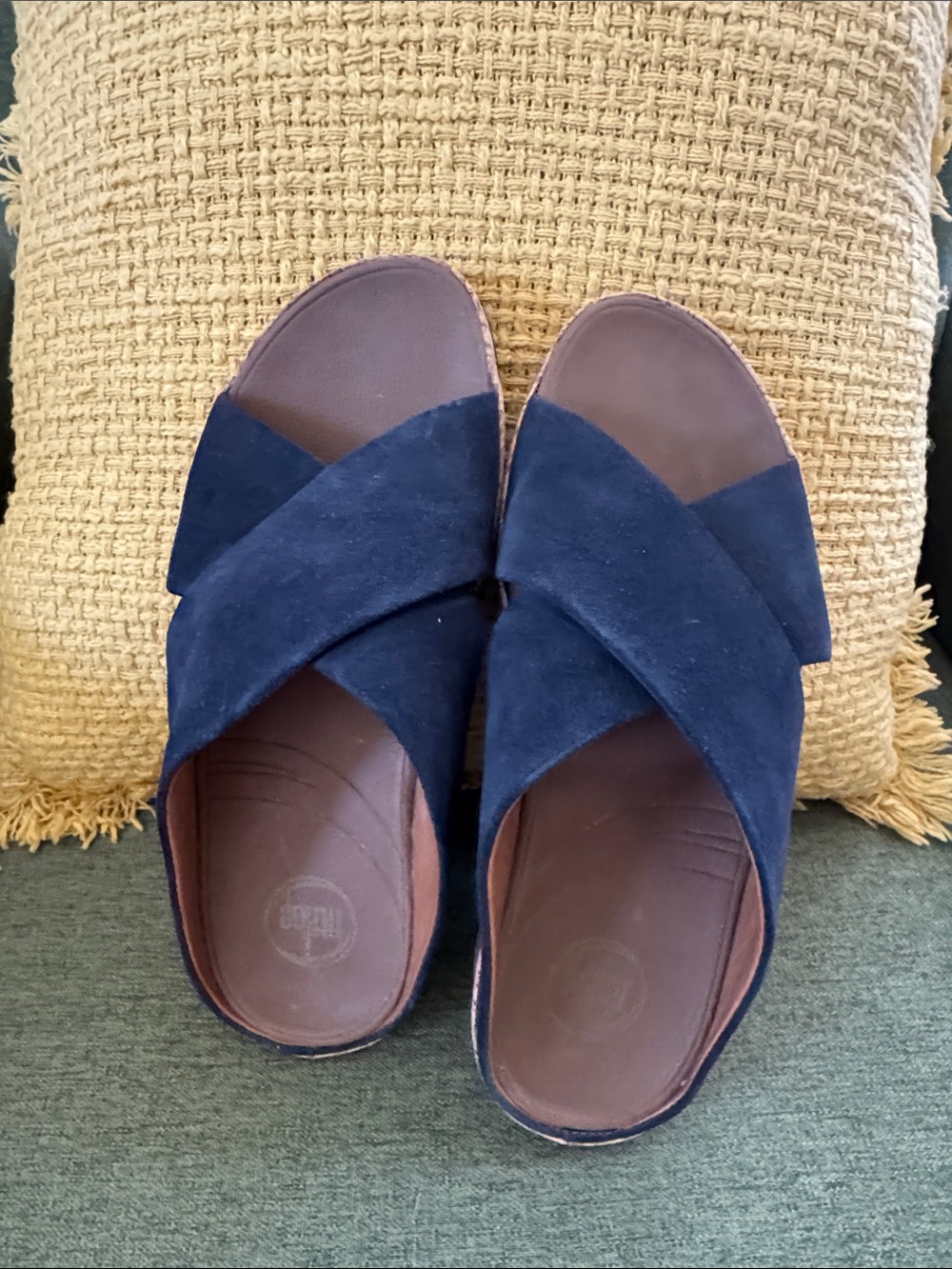 FitFlops Women’s Navy Suede Cross-Band Slide Sandals Size 8